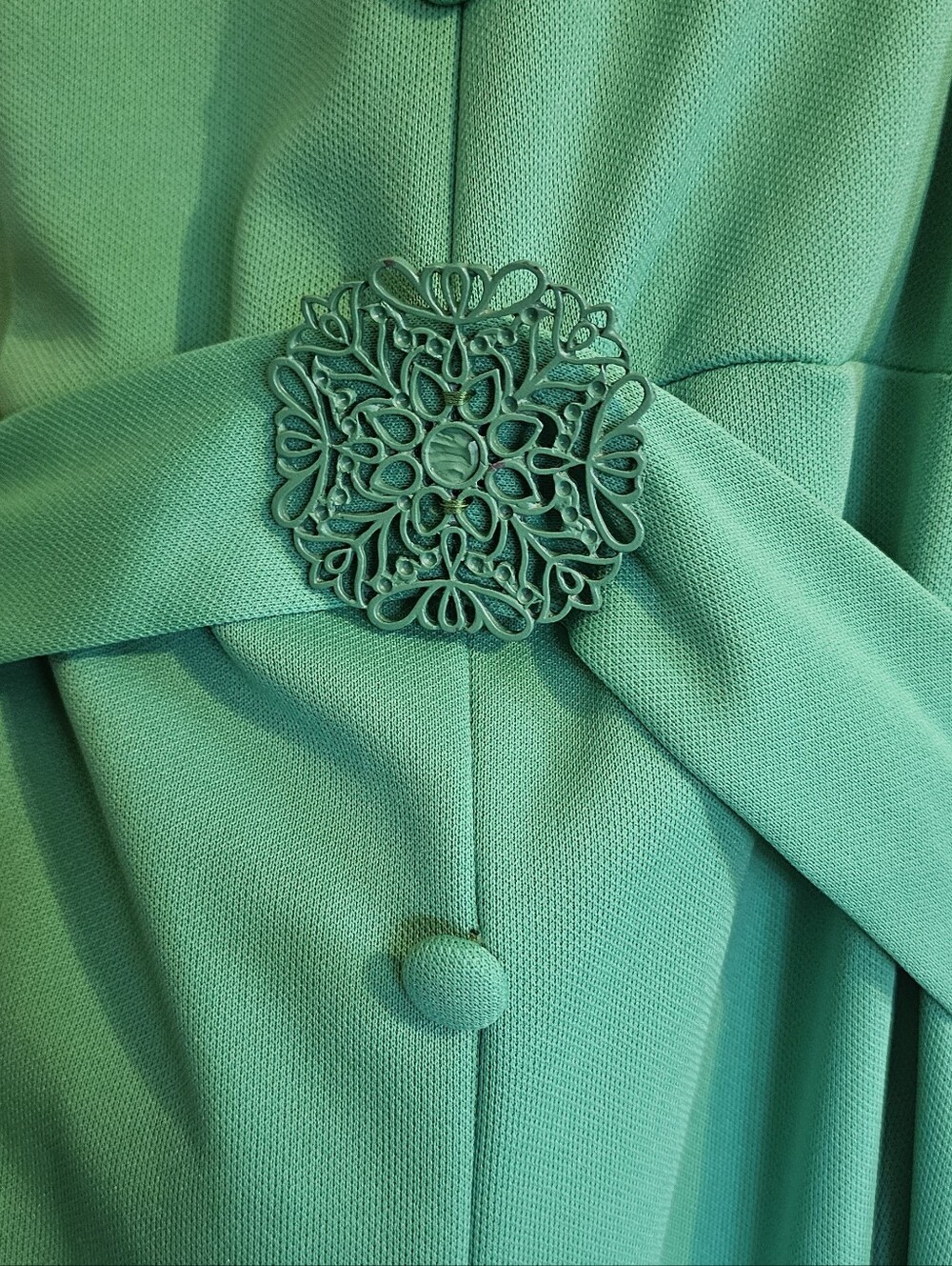 Vintage 1970's Fortrel Celanese Long Chiffon Sleeve Belted Green Maxi Dress Sm 6 - Picture 8 of 8